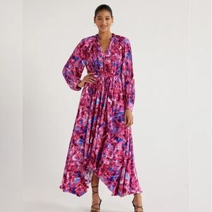 Colorful Long Sleeve Pleated Dress